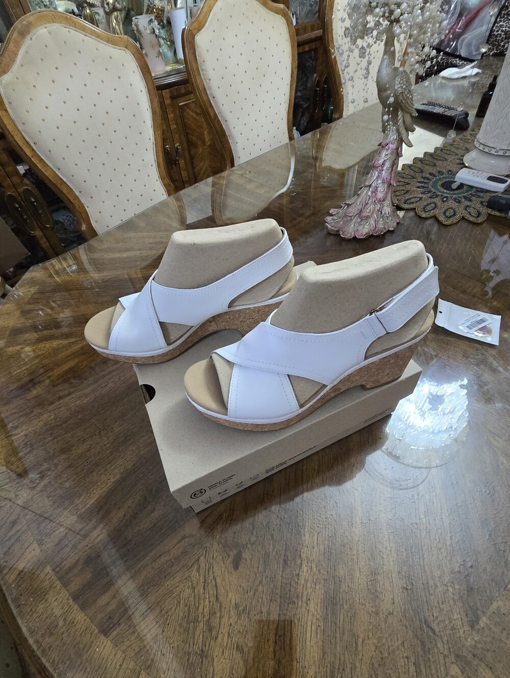 Clarkes White Women's Cork Wedge Sandals - Comfortable Summer Style